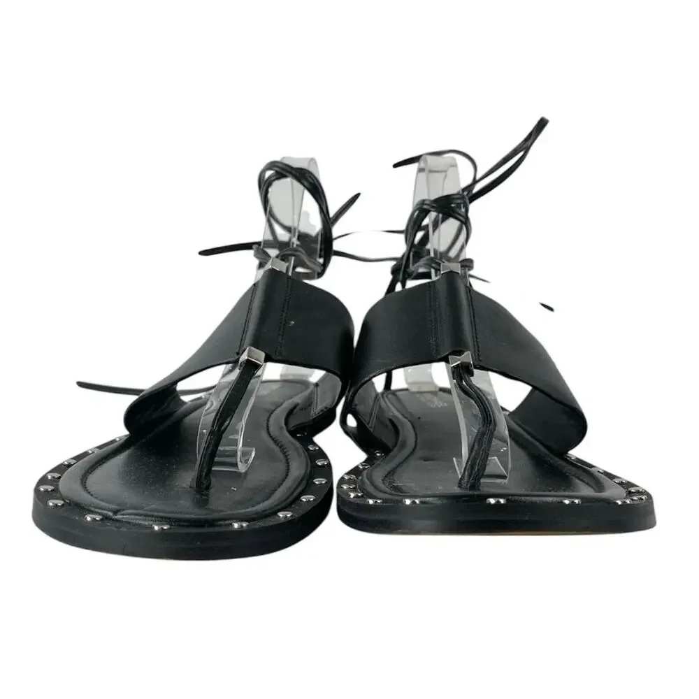 Michael Kors Jagger Black Lace Up Leather Studded Flat Heel Sandals Size 7.5